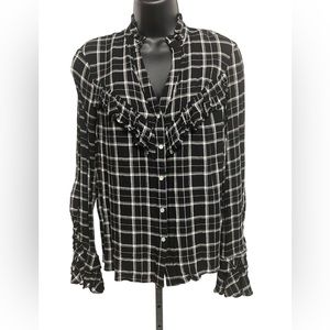 INC International Concepts button up blouse with ruffle sleeves size small
